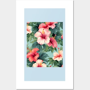 Pink and Red Hibiscus Pattern Posters and Art